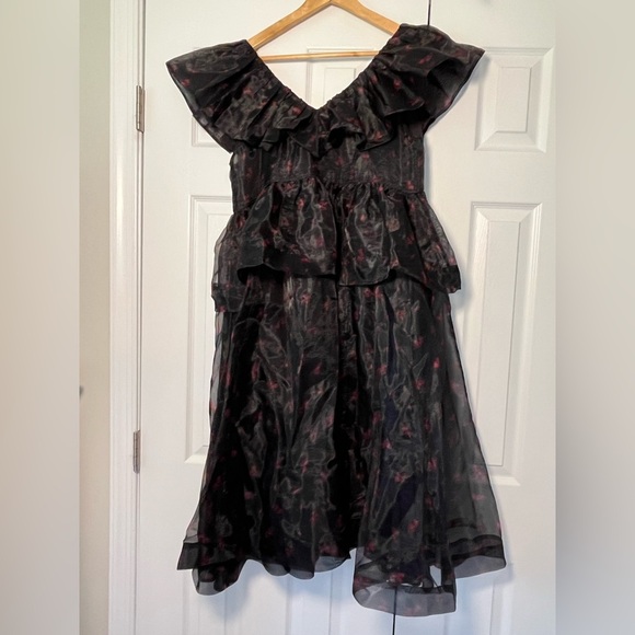 NWT ⭐️ GANNI Ruffled Organza Peplum Midi Dress Black US 4 - Picture 10 of 12